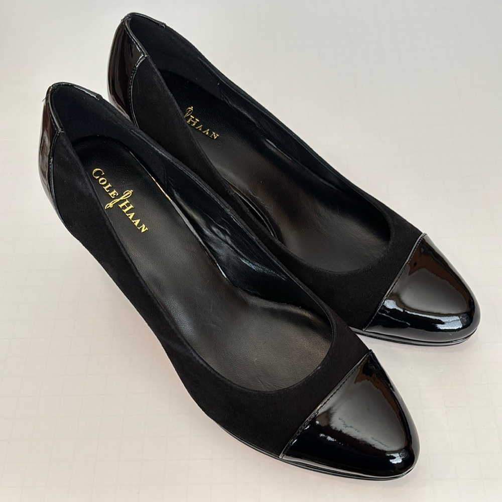 Cole Haan Margot Pumps in Black Suede/Patent Leather Size 8